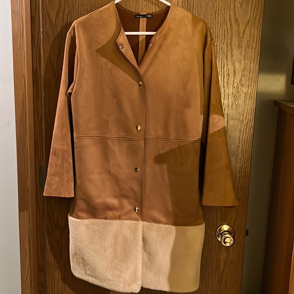 Suede Coat with Fur trim